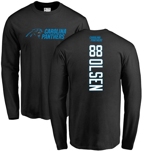Carolina Panthers Men Black Greg Olsen Backer NFL Football #88 Long Sleeve T Shirt